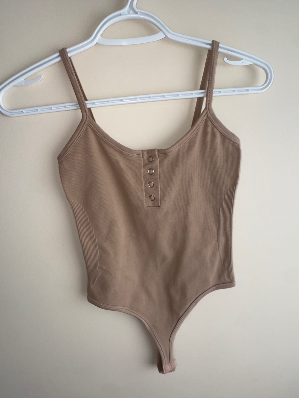 Women’s Taupe Ribbed Snap-Front Bodysuit